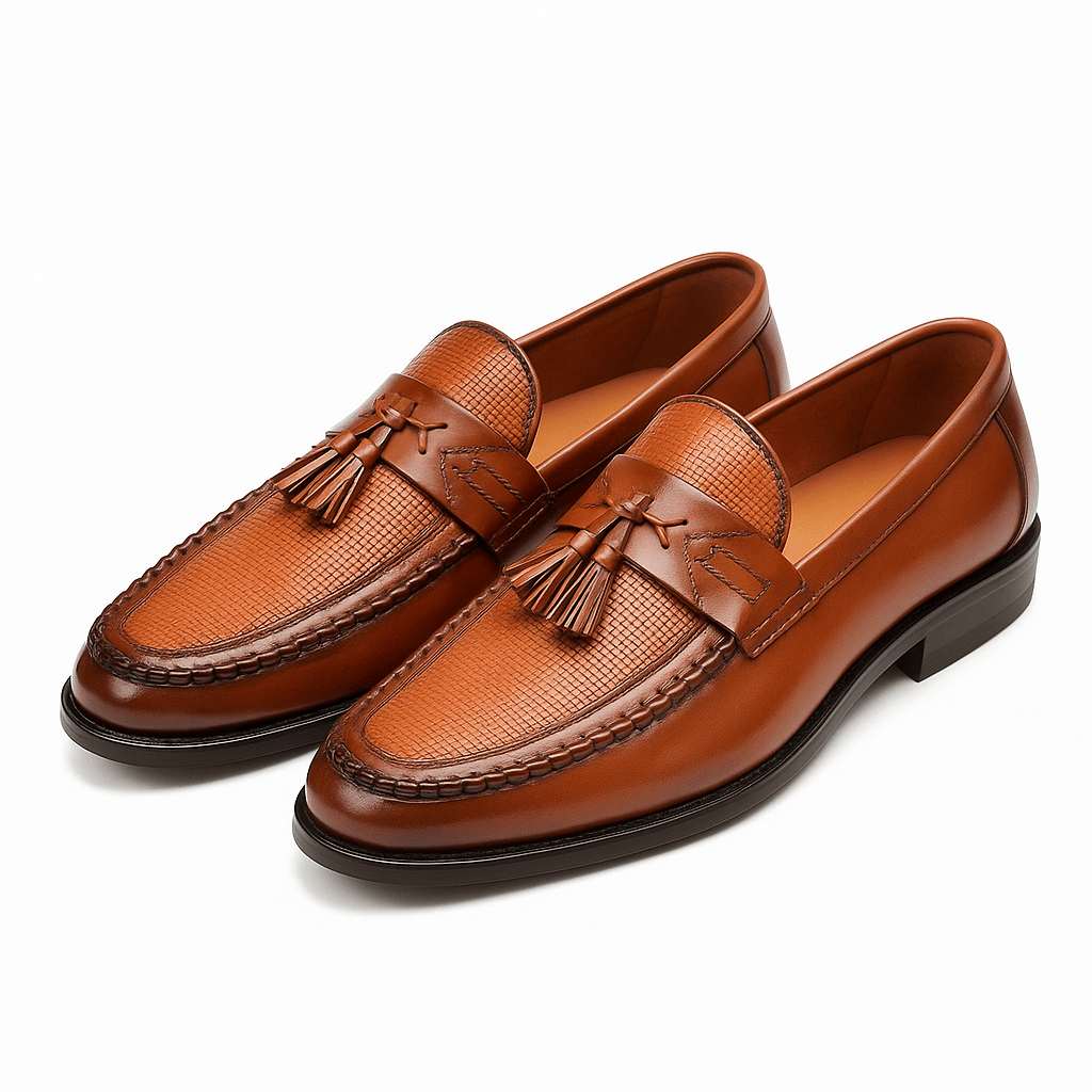 Enzo | Men's Woven Leather Tassel Slip On Loafers