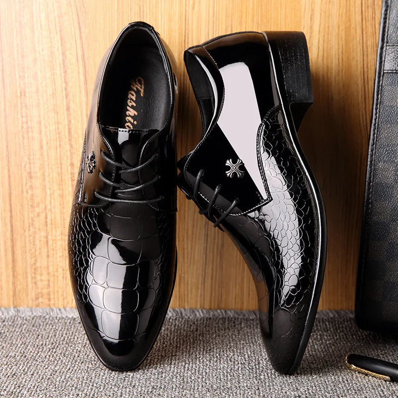 Lorenzo | Men's Patent Leather Embossed Lace-Up Oxford Shoes