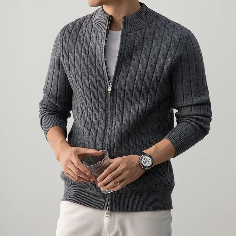 Men's Wool Zip-Up Cardigan | Savoni