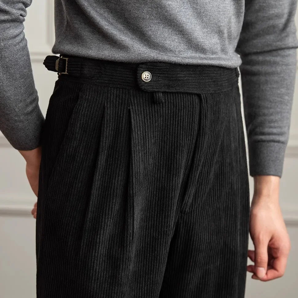 Stratton | Men's Corduroy Pleated Straight Leg Trousers