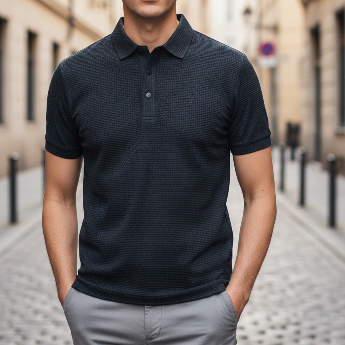 Adrian | Men's Textured Knit Short Sleeve Polo Shirt