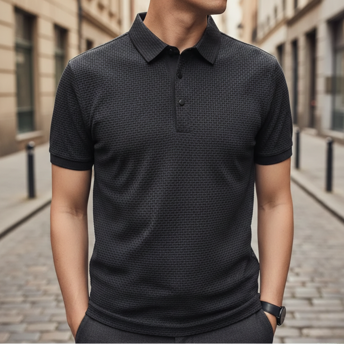 Adrian | Men's Textured Knit Short Sleeve Polo Shirt