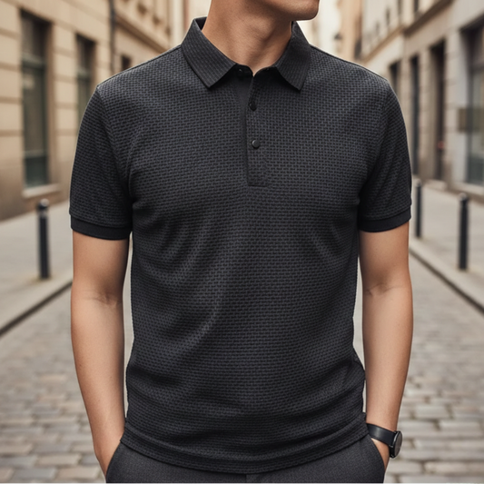 Adrian | Men's Textured Knit Short Sleeve Polo Shirt