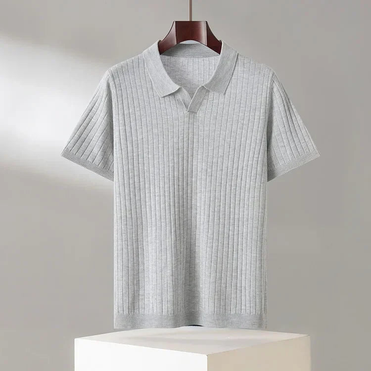 Alvaro | Men's Ribbed Knit Short Sleeve Polo Shirt