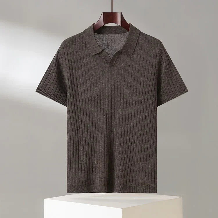 Alvaro | Men's Ribbed Knit Short Sleeve Polo Shirt