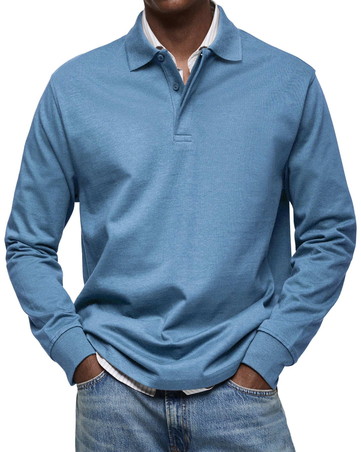 Diego | Men's Knit Long Sleeve Polo Shirt with Rib Cuffs