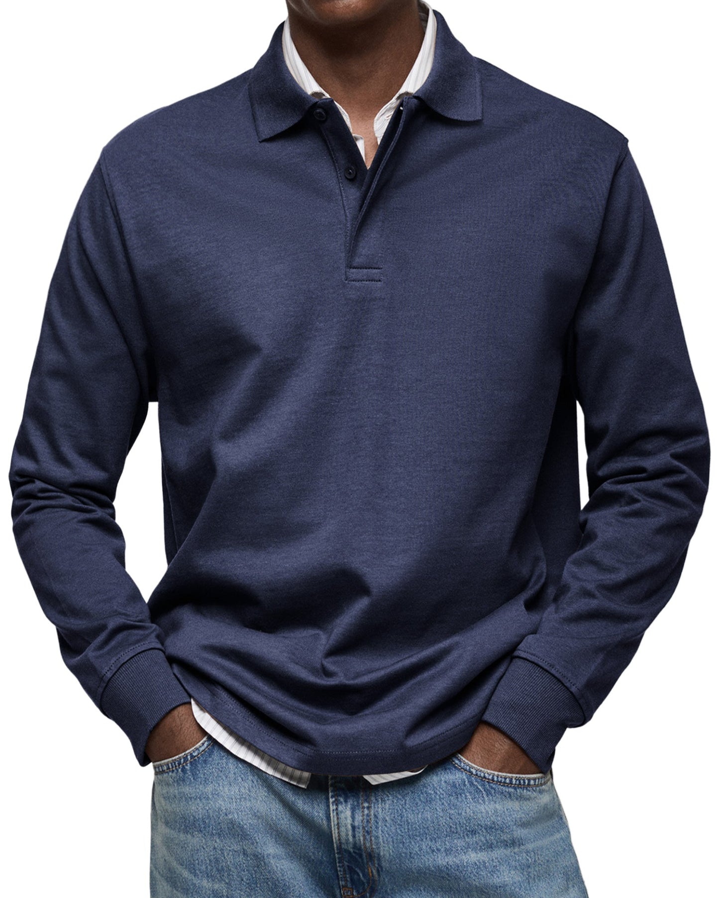 Diego | Men's Knit Long Sleeve Polo Shirt with Rib Cuffs