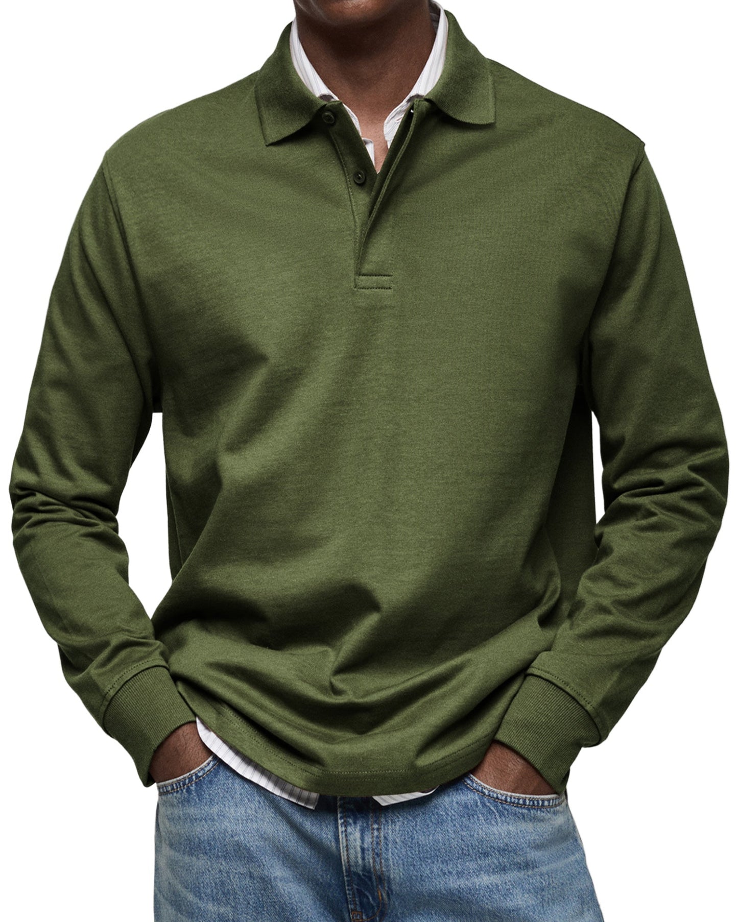 Diego | Men's Knit Long Sleeve Polo Shirt with Rib Cuffs