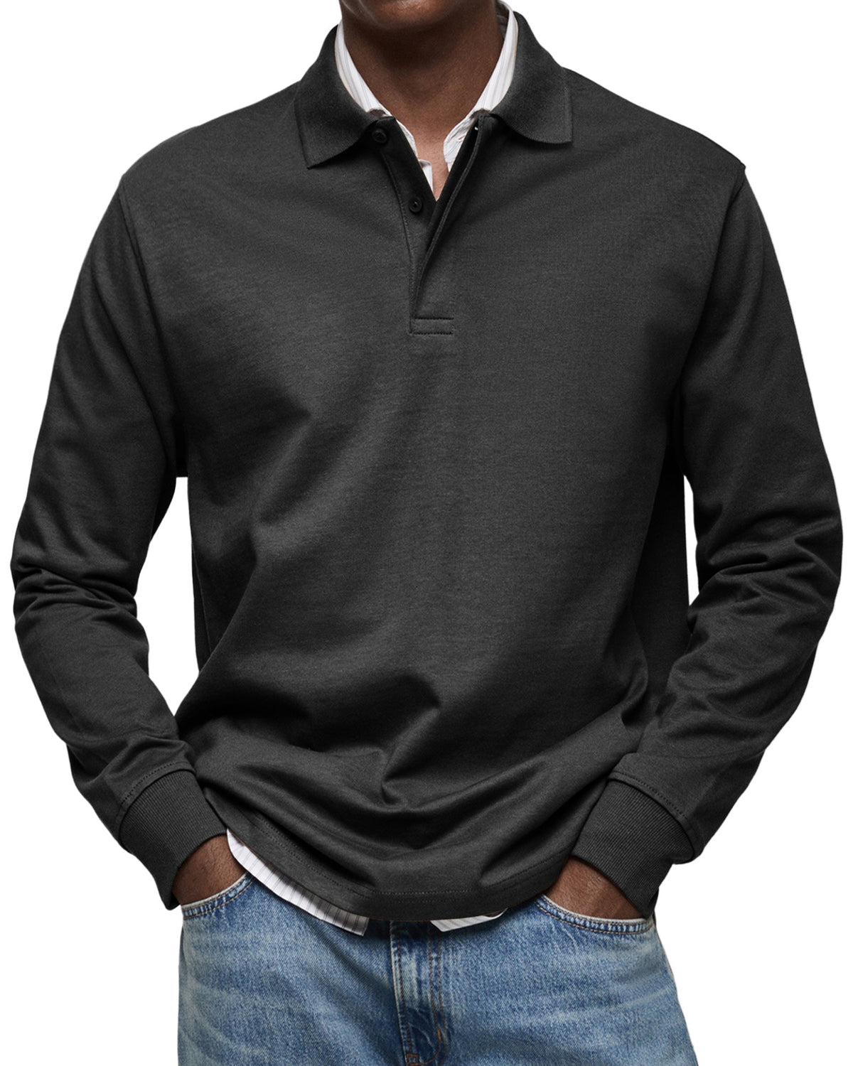 Diego | Men's Knit Long Sleeve Polo Shirt with Rib Cuffs