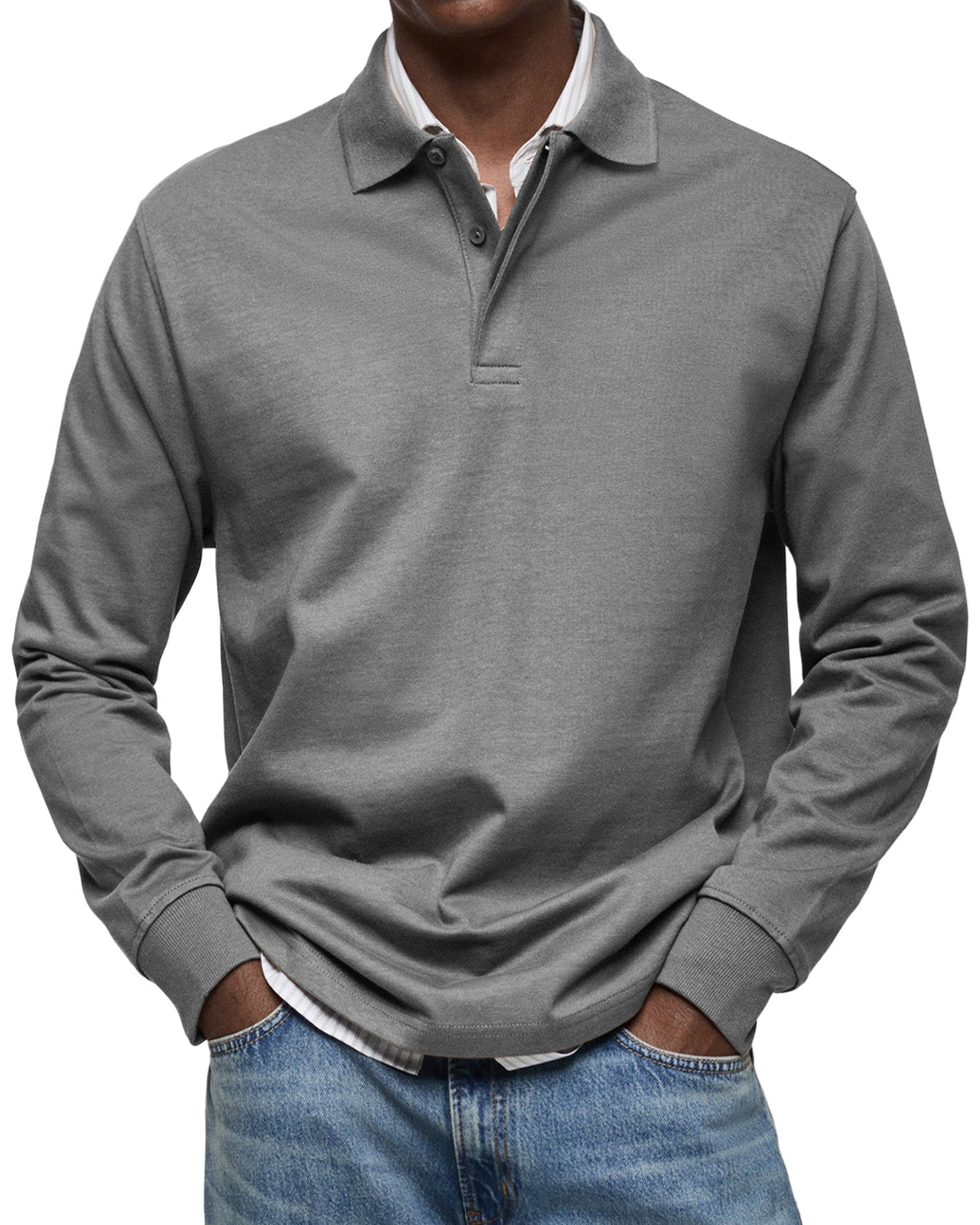 Diego | Men's Knit Long Sleeve Polo Shirt with Rib Cuffs