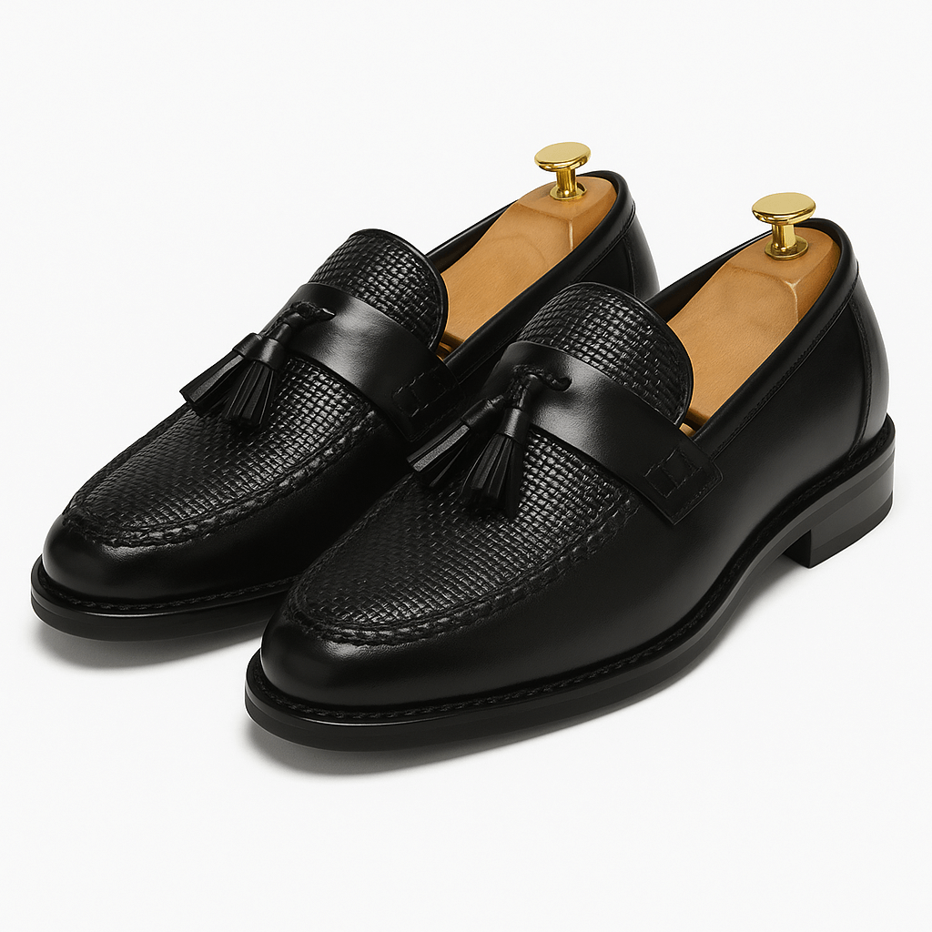 Enzo | Men's Woven Leather Tassel Slip On Loafers