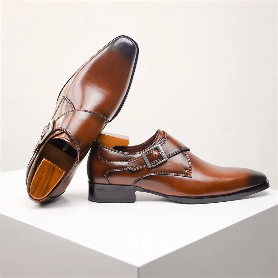 Giovanni | Men's Leather Single Monk Strap Dress Shoes