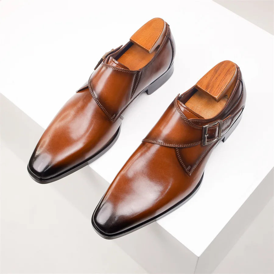 Giovanni | Men's Leather Single Monk Strap Dress Shoes