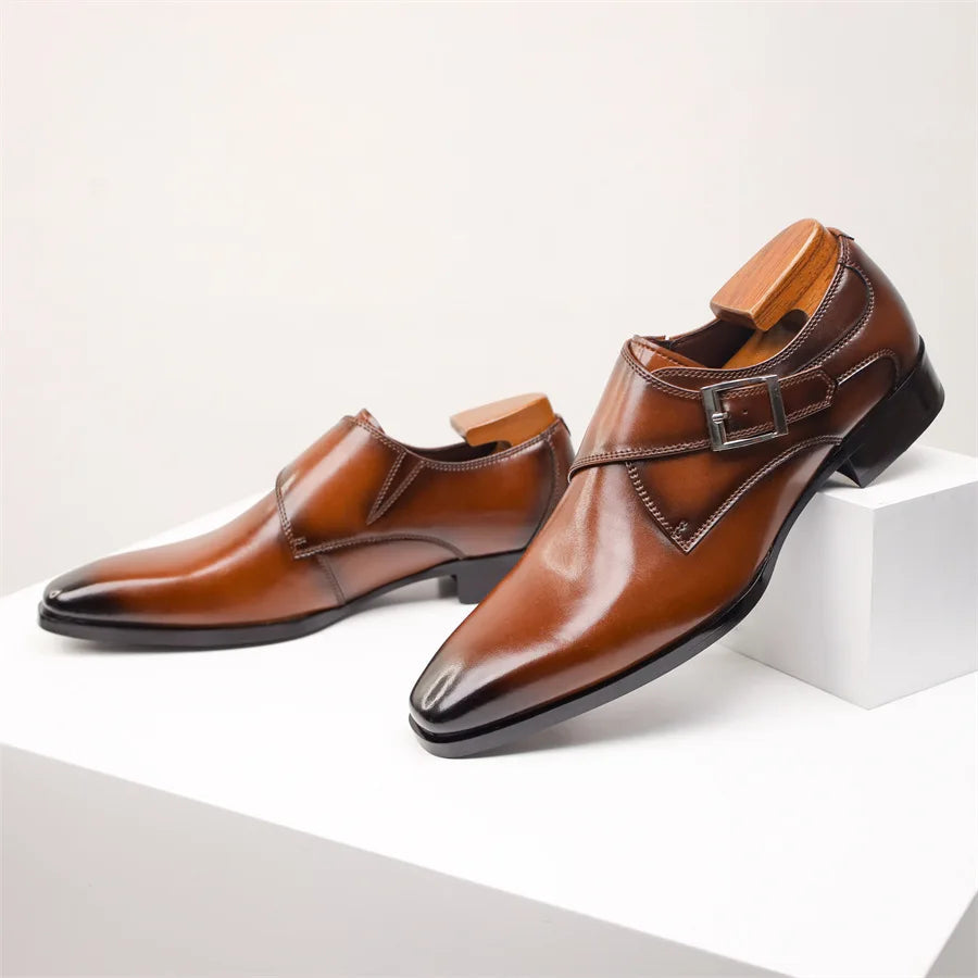 Giovanni | Men's Leather Single Monk Strap Dress Shoes
