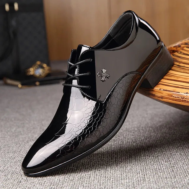 Lorenzo | Men's Patent Leather Embossed Lace-Up Oxford Shoes