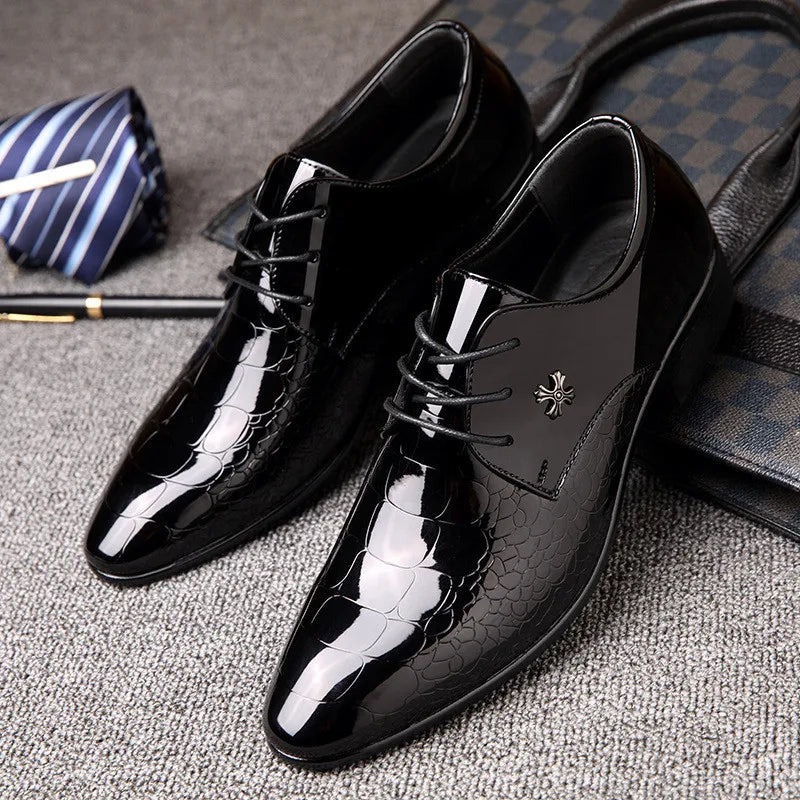 Lorenzo | Men's Patent Leather Embossed Lace-Up Oxford Shoes