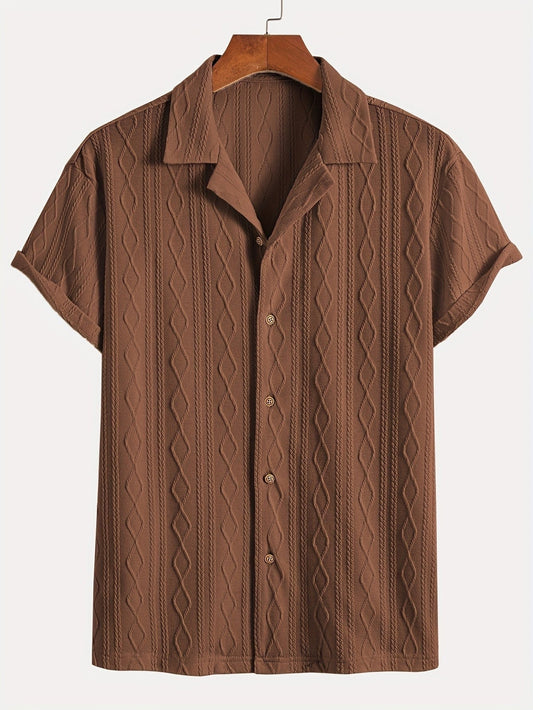 Marlon | Men's Cable Knit Short Sleeve Button Up Shirt