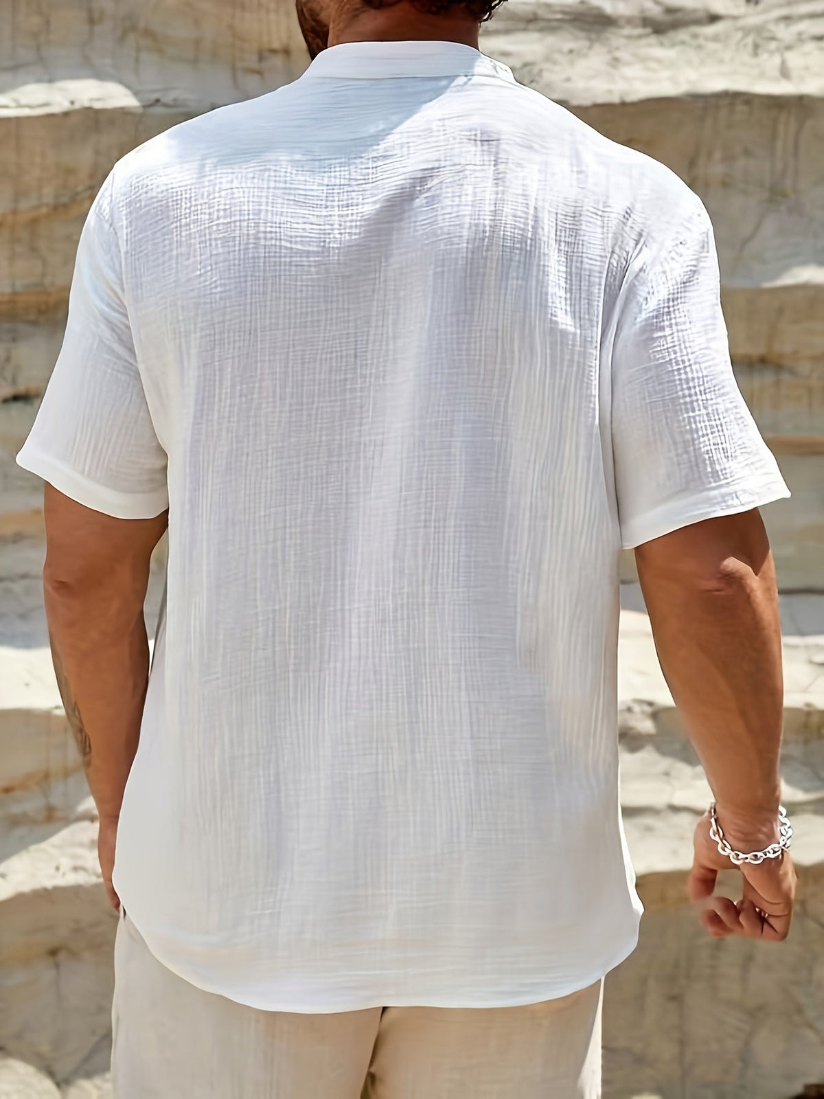 Mateo | Men's Linen Band Collar Short Sleeve Henley Shirt