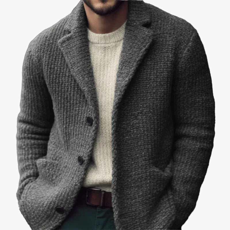 Men's Knit Cardigan with Notch Collar and Buttons