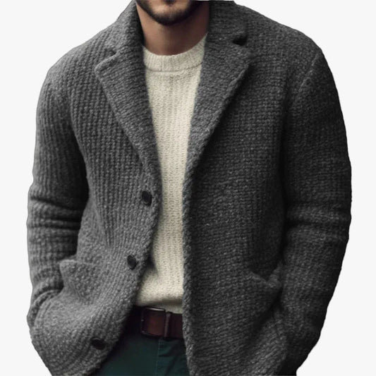 Men's Knit Cardigan with Notch Collar and Buttons
