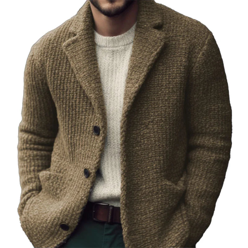 Men's Knit Cardigan with Notch Collar and Buttons
