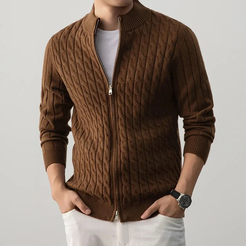 Men's Wool Zip-Up Cardigan | Savoni