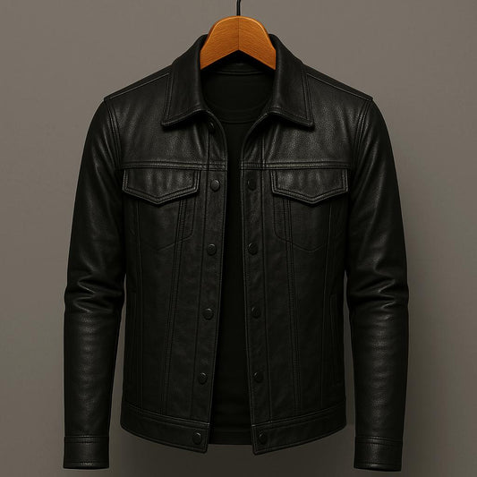 Ryder | Men's Leather Button Up Collared Trucker Jacket
