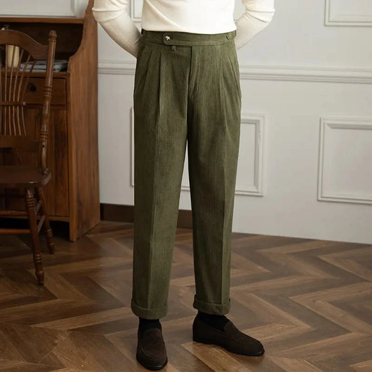 Stratton | Men's Corduroy Pleated Straight Leg Trousers