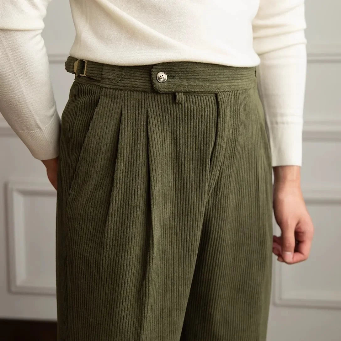 Stratton | Men's Corduroy Pleated Straight Leg Trousers