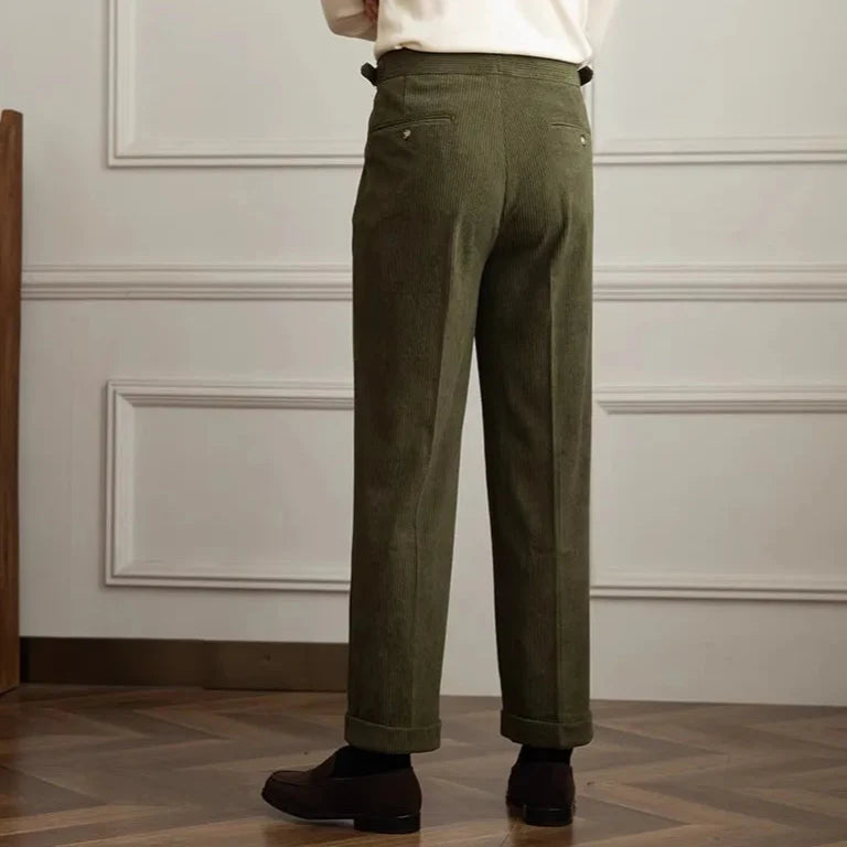 Stratton | Men's Corduroy Pleated Straight Leg Trousers