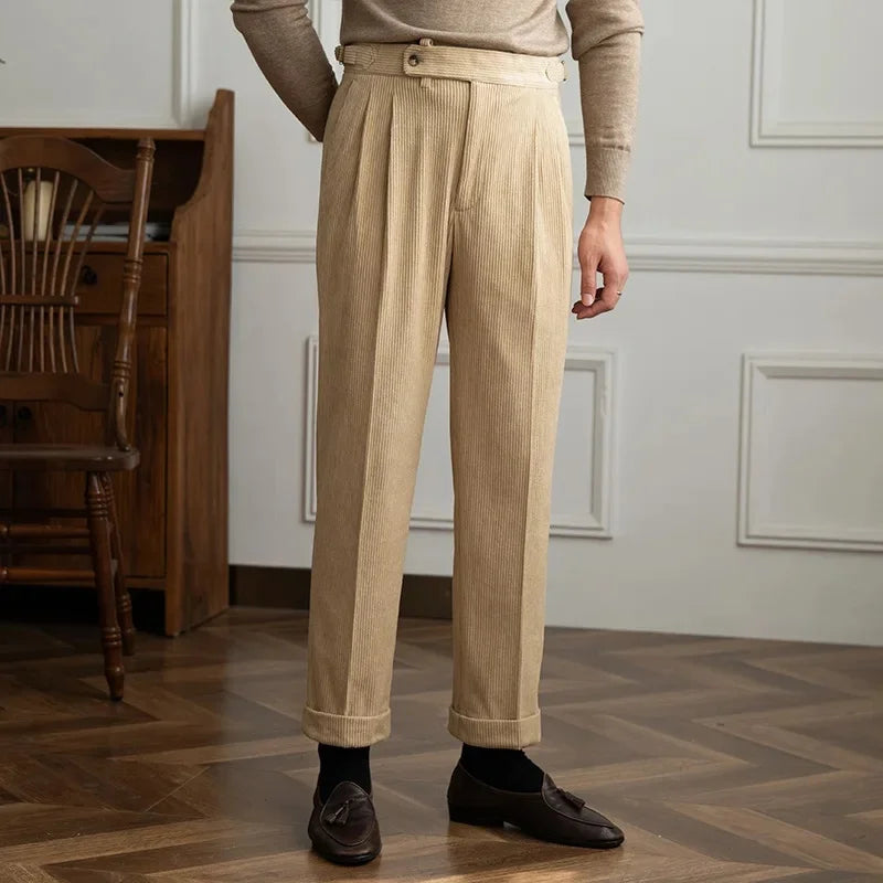 Stratton | Men's Corduroy Pleated Straight Leg Trousers