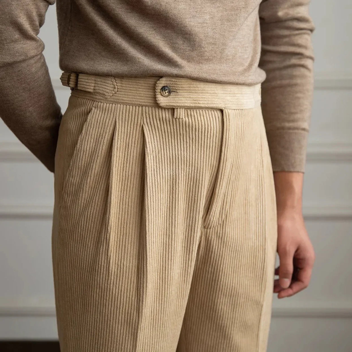 Stratton | Men's Corduroy Pleated Straight Leg Trousers