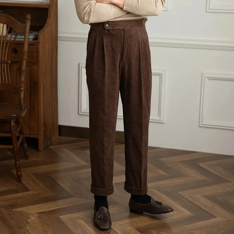 Stratton | Men's Corduroy Pleated Straight Leg Trousers