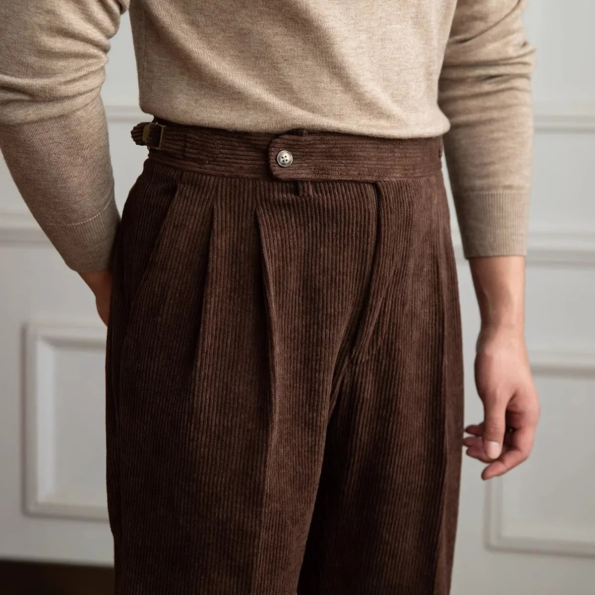 Stratton | Men's Corduroy Pleated Straight Leg Trousers