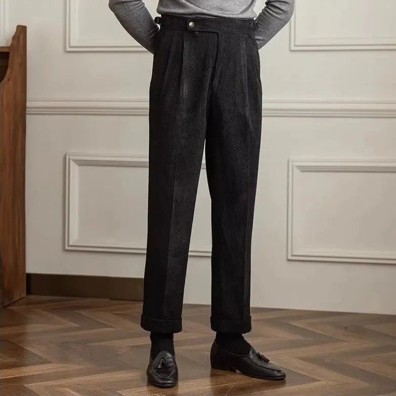 Stratton | Men's Corduroy Pleated Straight Leg Trousers